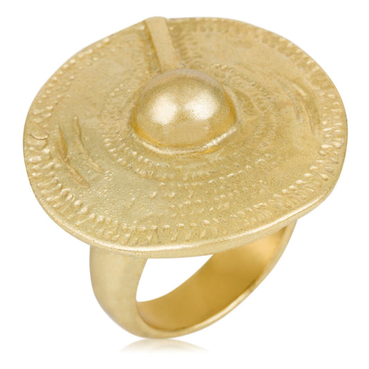 Gold plated round ethnic gold ring. Size 16