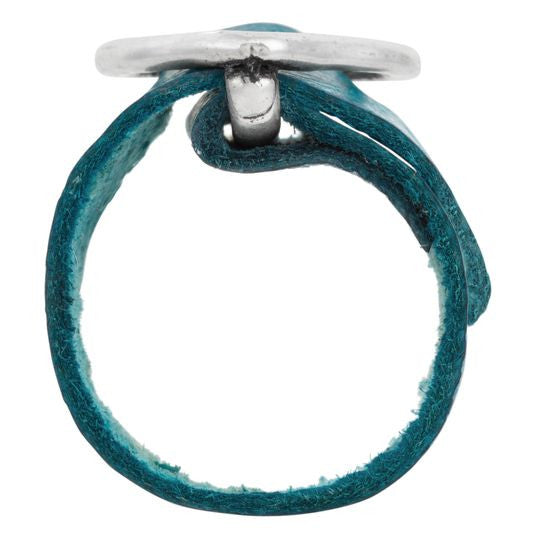 100% 925 silver plated leather ring with turquoise buckle