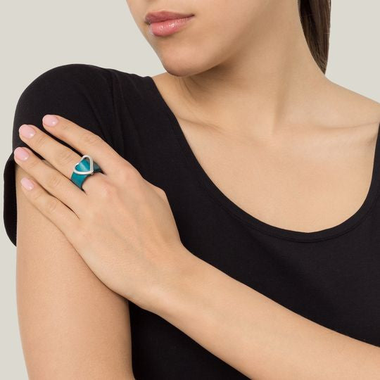 100% 925 silver plated leather ring with turquoise buckle