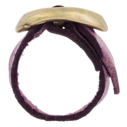Golden plated ring "basic" purple leather