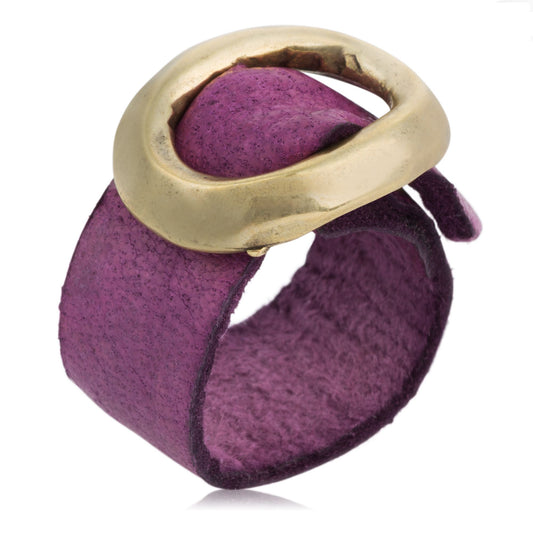 Golden plated ring "basic" purple leather