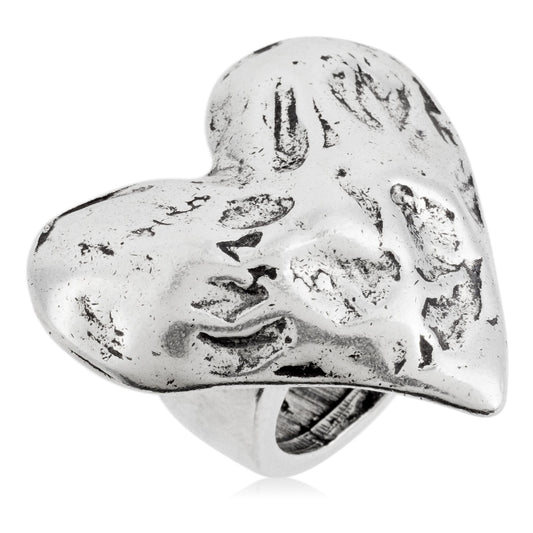 925 silver plated ring "stone heart" size 16