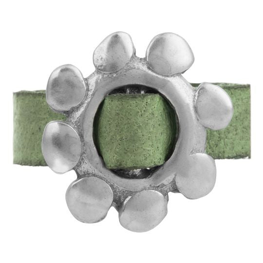 925 silver plated "Cadmi" green leather buckle ring