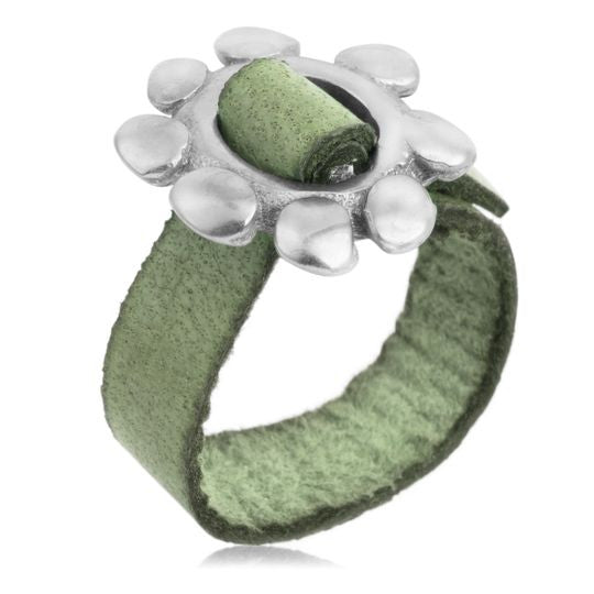 925 silver plated "Cadmi" green leather buckle ring