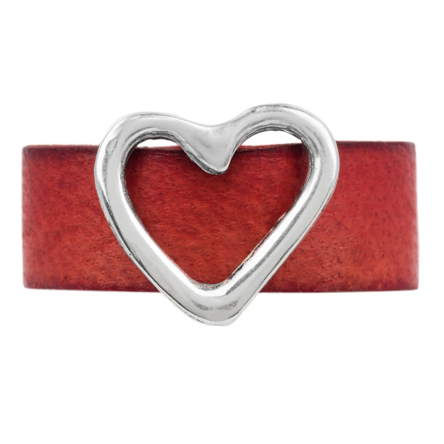 925 silver plated red heart leather ring