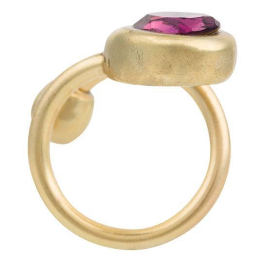 Ring- Swarovski crystal teardrop amethyst gold
