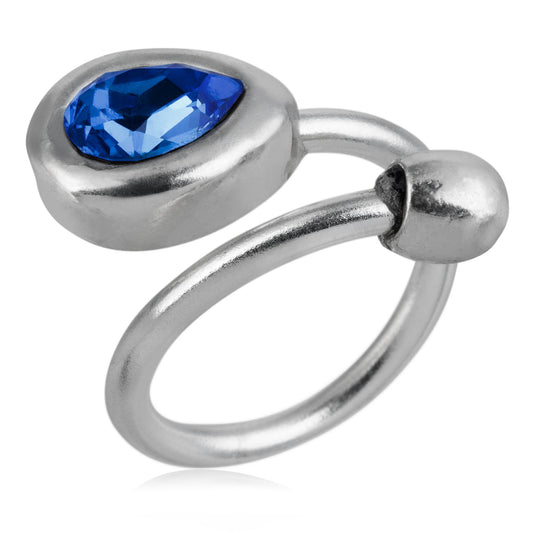 Ring-Swarovski blue teardrop silver 925 plated