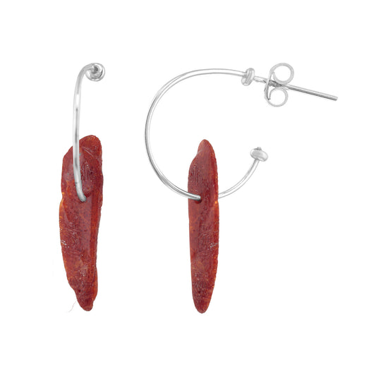 Creole silver hoop and Rouge coral in sterling silver