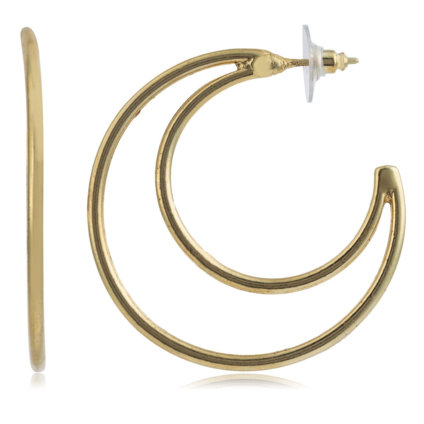 Golden double moon hoop earring
