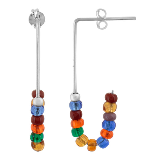 Silver hoop in multicolor rhombus with 925 silver crystal