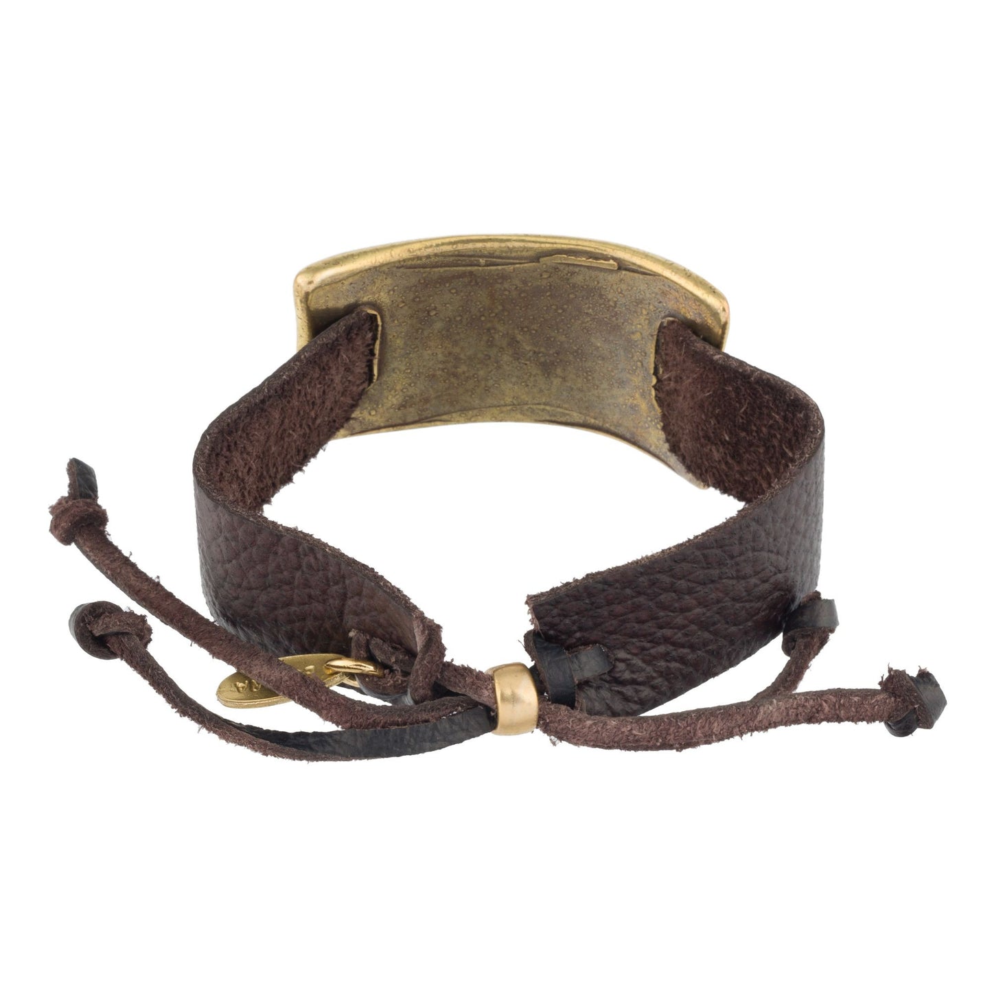 Leather and golden zamak bracelet "Pass" brown leather