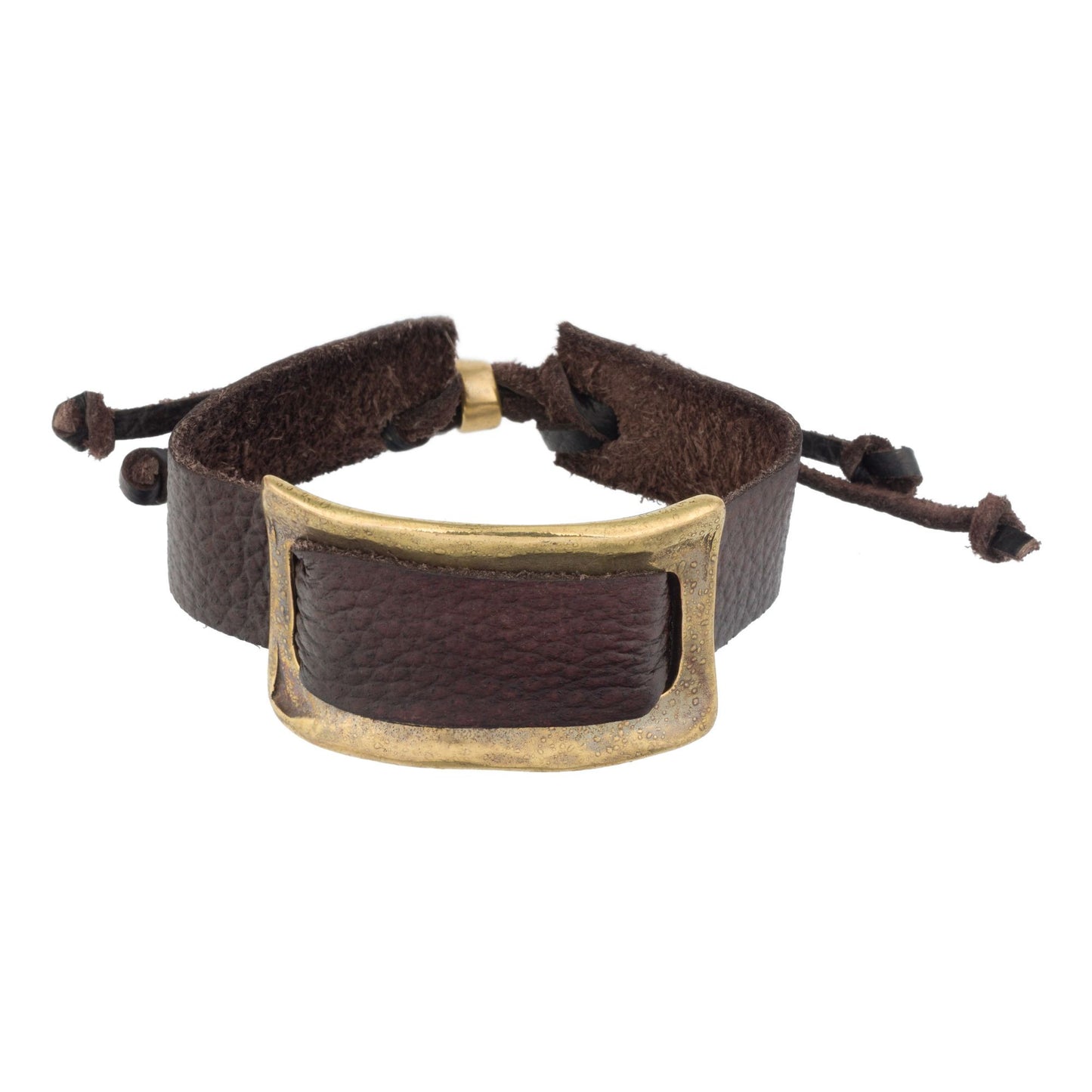 Leather and golden zamak bracelet "Pass" brown leather