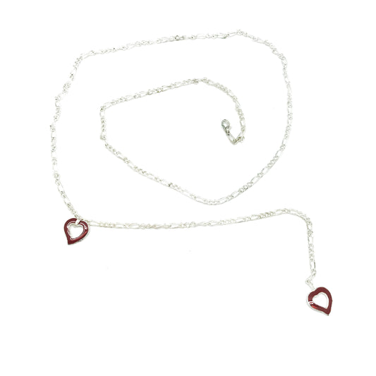 Cinturón cadena plata con corazón rojo colgantes
