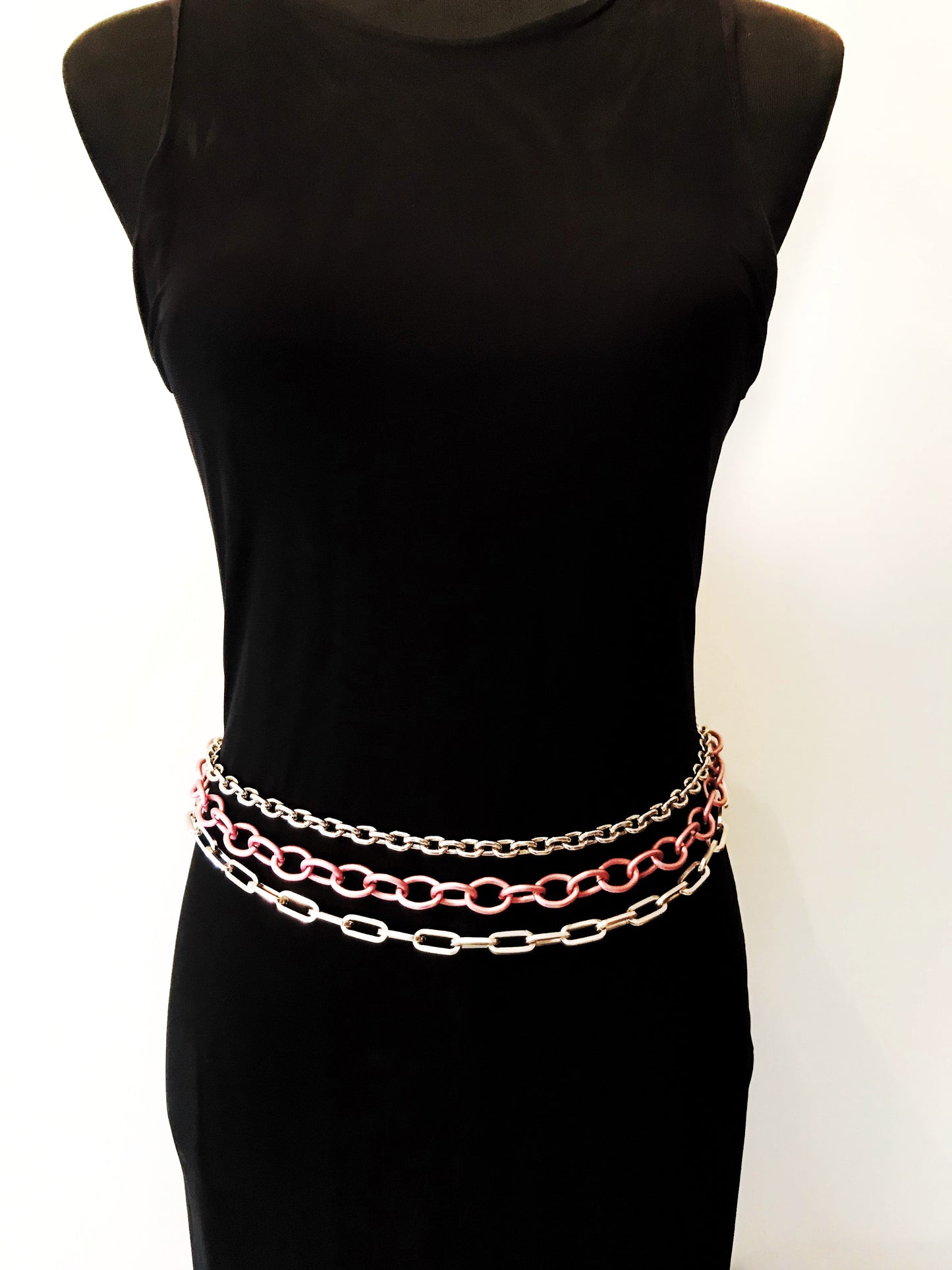 Cinturón cadena rosa y plata triple "Rock-color"
