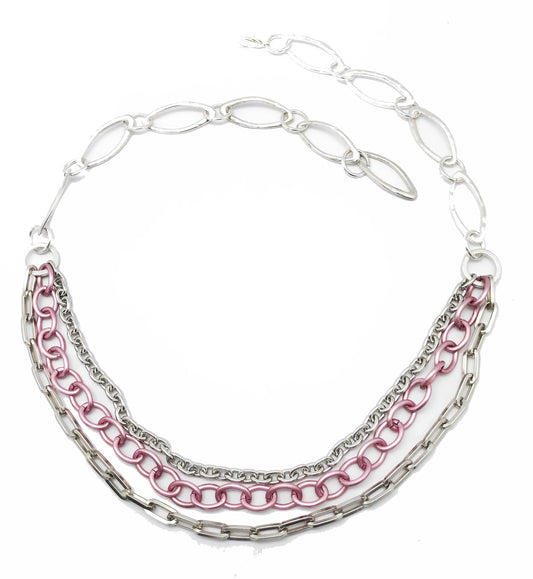 "Rock-color" triple pink and silver chain belt