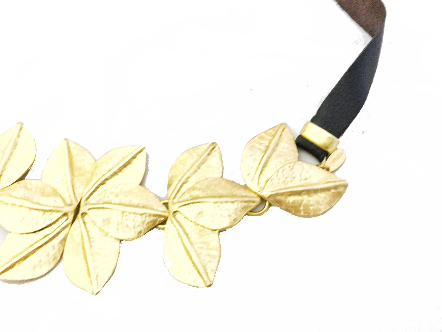 Brown leather and gold leaf metal belt