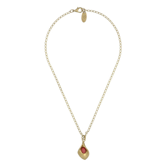 Colar de corrente com pingente banhado a ouro com enseada e resina bordô