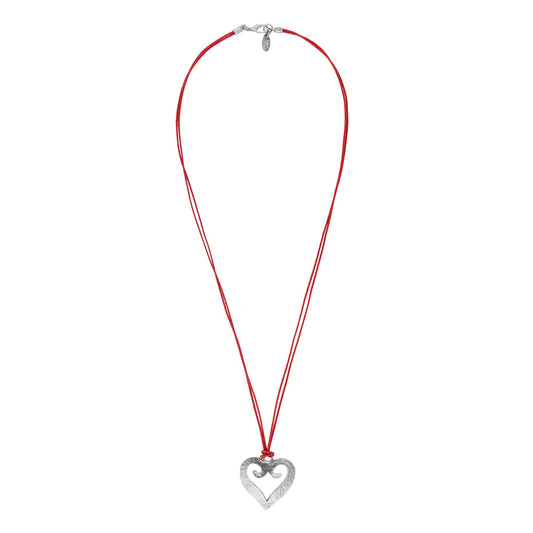 Collar corazón Cisne plata-rojo