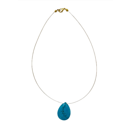 Turquoise teardrop necklace. golden steel