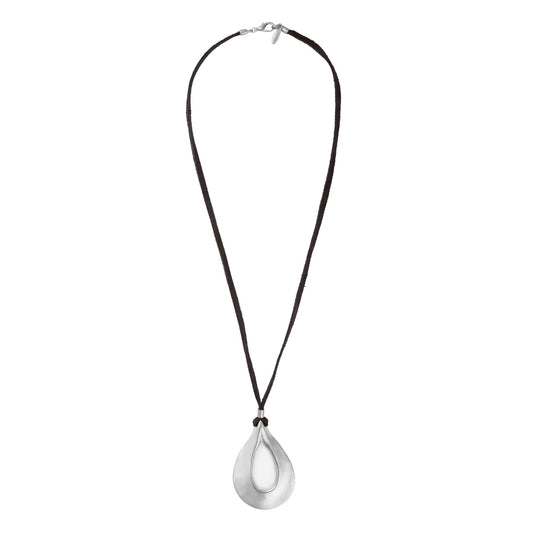 Collar largo con gran lagrima central en plata