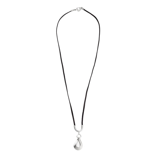 Collar largo con lagrima central plateado