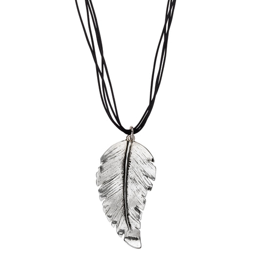 Long silver plated necklace Big Leaf silver black 80cm