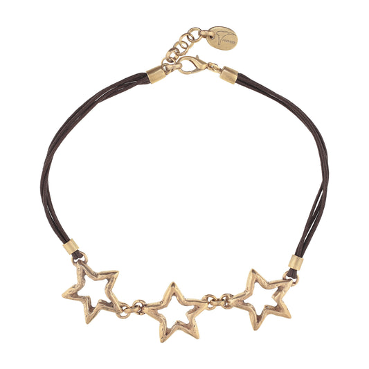 Collar marrón dorado triple estrella
