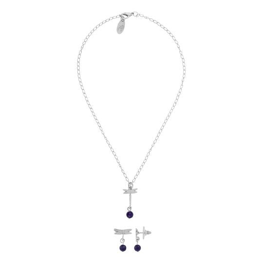Conjunto collar y pendiente Libélula laspislazuli