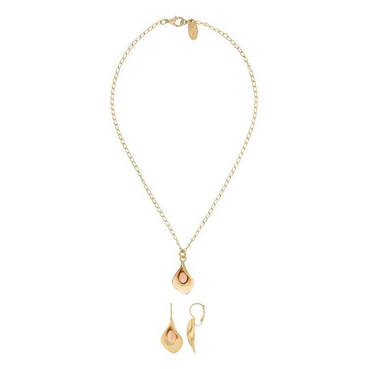 Conjunto colar e brinco Cala ouro rosa