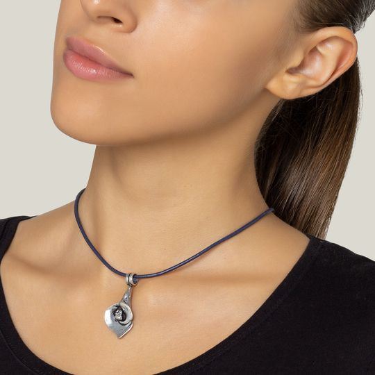 Choker necklace leather and silver Cala black leather