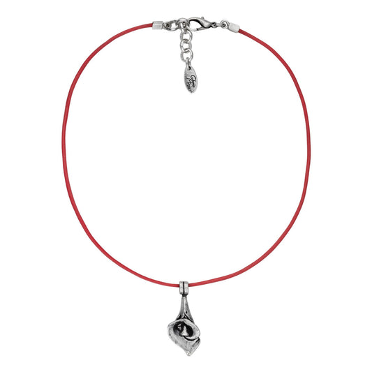 Leather and silver choker Cala red leather