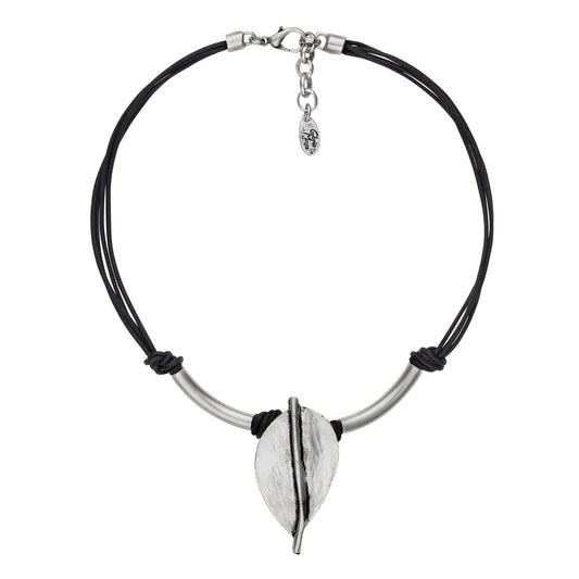 Elf leaf black silver plated choker