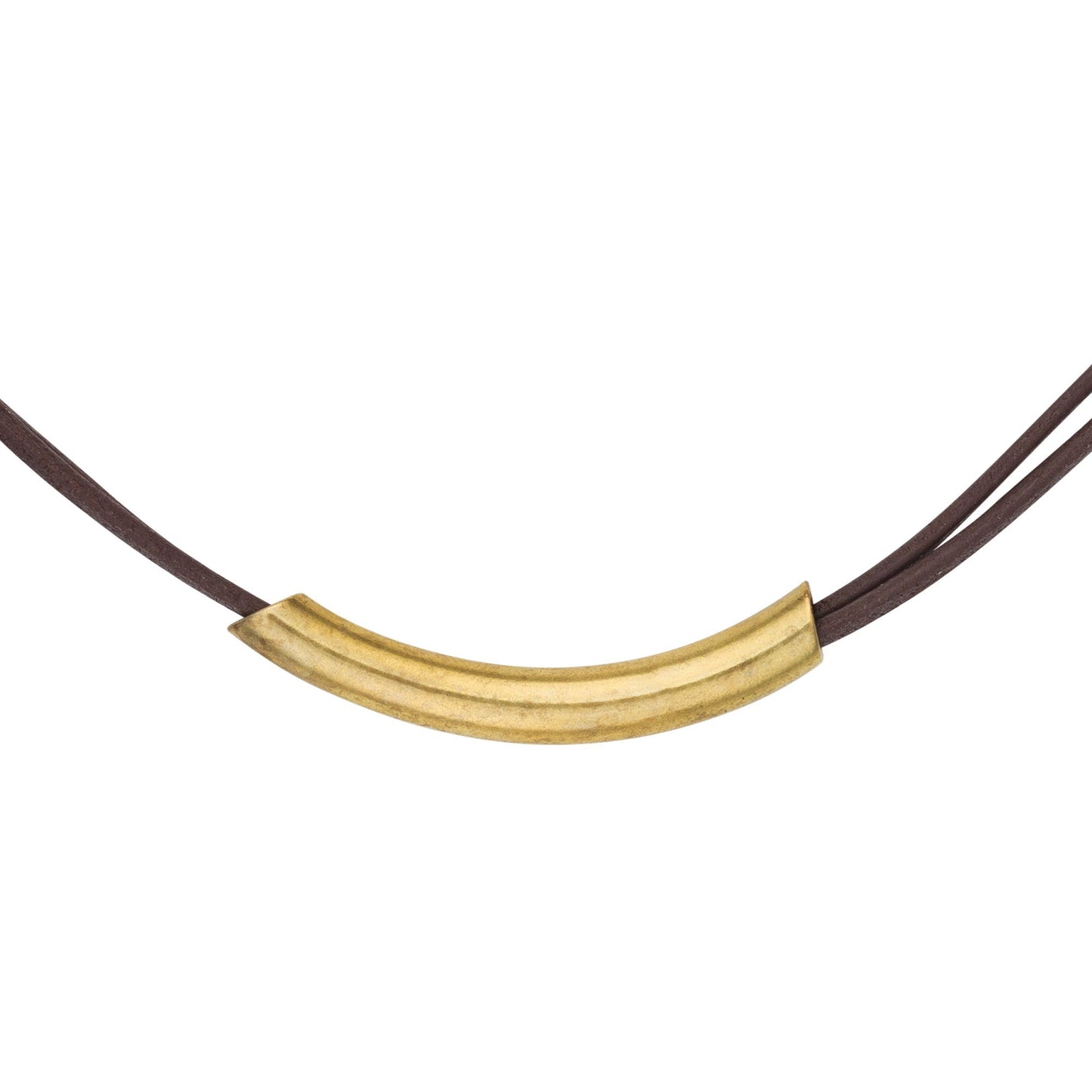 Gargantilla cuero marrón tubo dorado 40cm