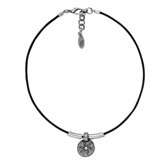Gargantilla cuero negro-plata étnico