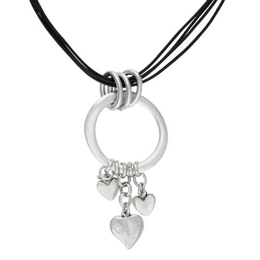 Gargantilla negro-plata chapado aro charms corazones