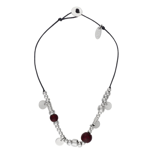 Silver plated choker "Multibead" burgundy