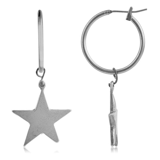 Silver hoop earring and hanging star