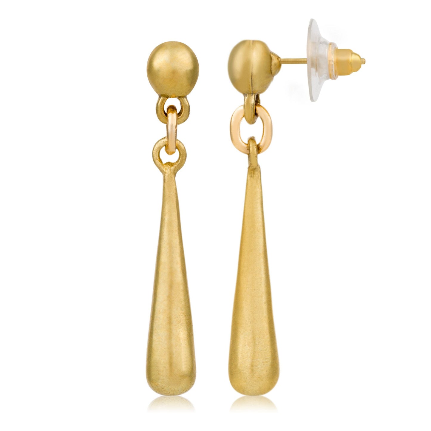 Long golden earring with golden teardrop