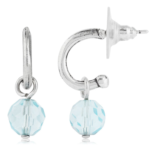 Silver mini hoop earring and blue crystal