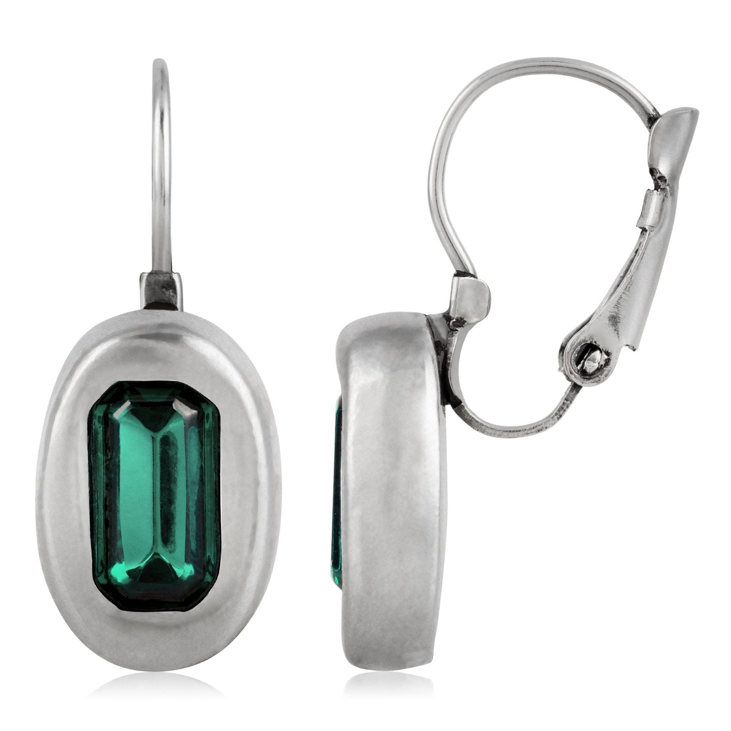 Swarovski emerald baguette silver earring