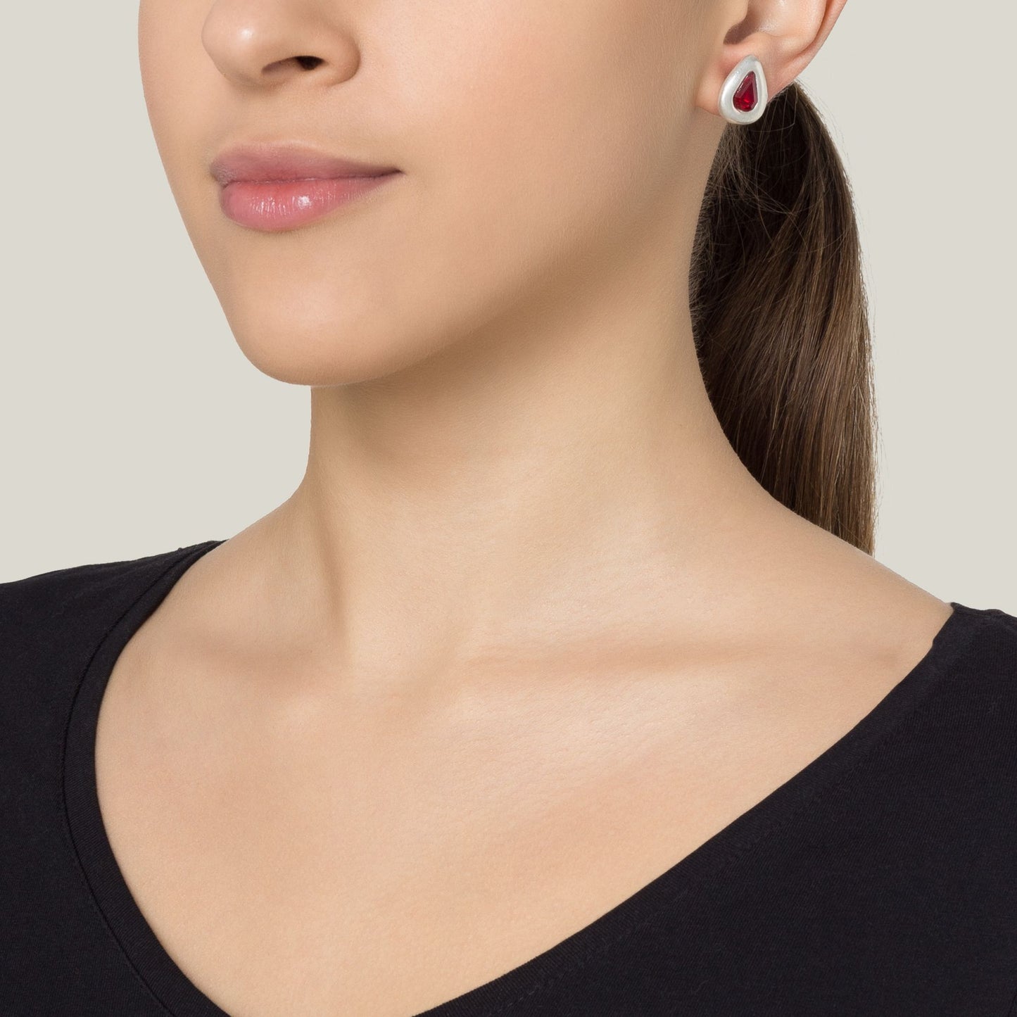 Siam Tear Swarovski crystal silver earring