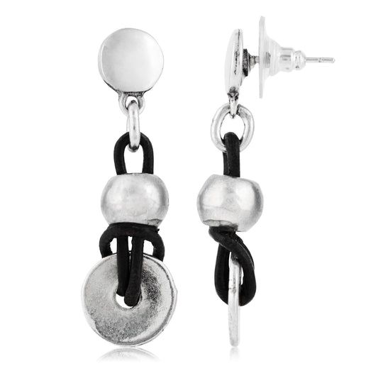 Silver black plated leather earring "basic"