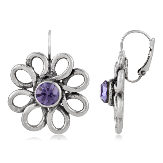 Purple Swarovski flower silver earring