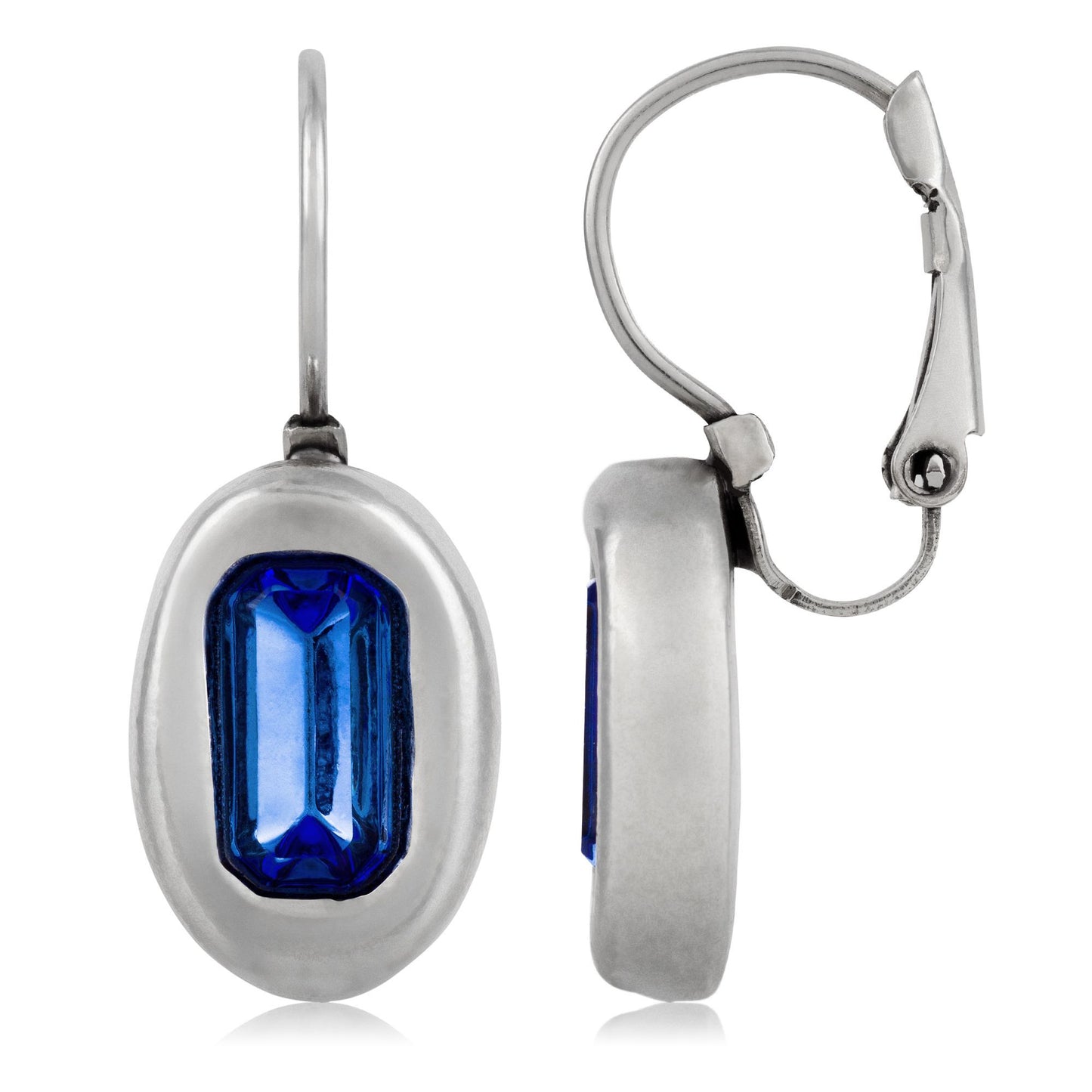 Blue Swarovski baguette silver earring