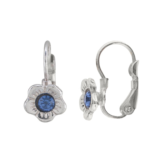 Brinco sleeper prateado com cristal Swarovski Flor1azul