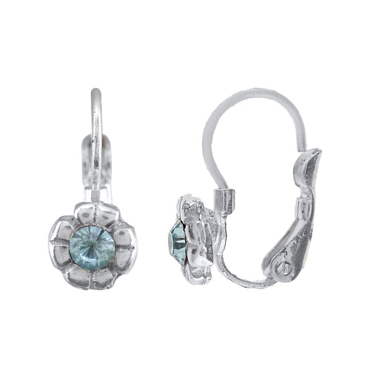 Brinco dorminhoco prateado Flor3 azul