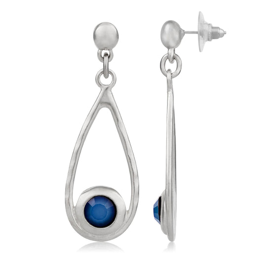 Teardrop silver and Swarovski earring in blue