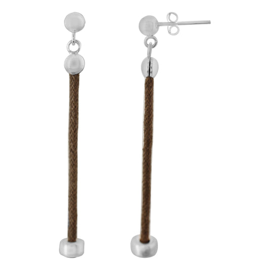 Infin silver earring with green kaki cord in 925 silver