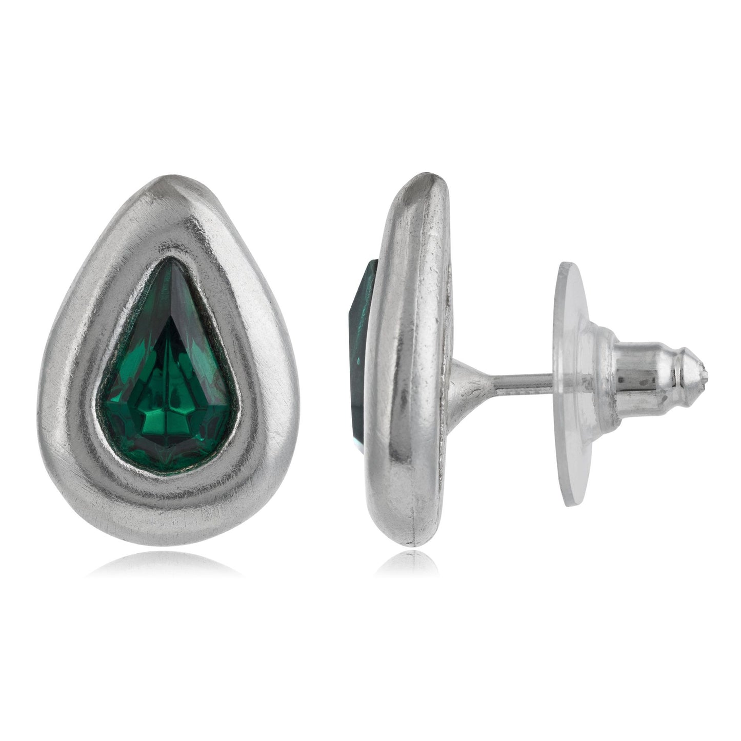 Silver Swarovski Crystal Tear Emerald Earring