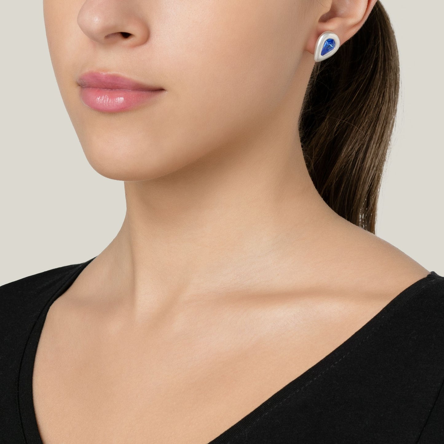 Swarovski crystal Tear Sapphire silver earring